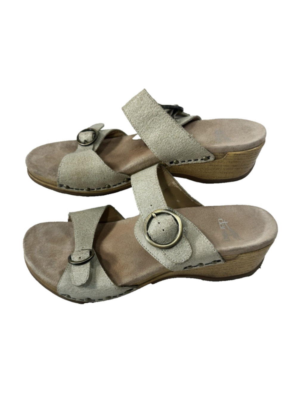 Dansko Sandals Womens 10 Manda Slide Wedge Gray Leather Double Strap 9400611400